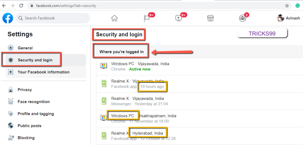 Facebook-Where you're logged in