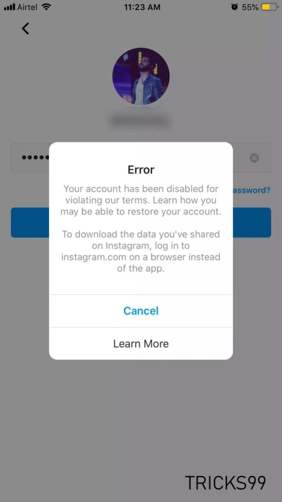 Instagram account Disabled