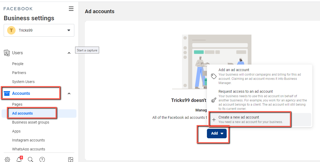 New Ad account in Facebook Business Manager